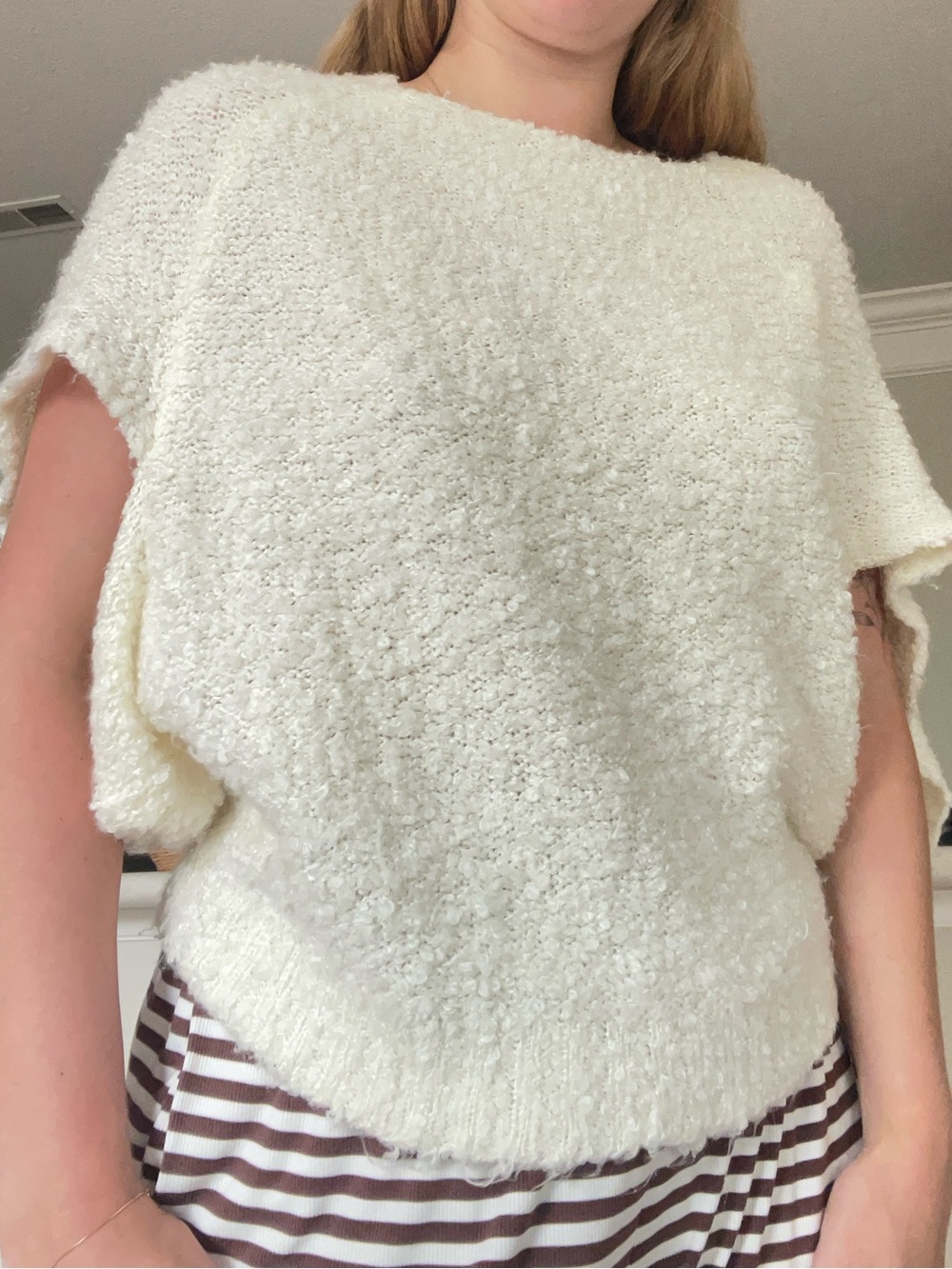 Dreamers Cozy Ivory Textured Short-Sleeve Sweater Top